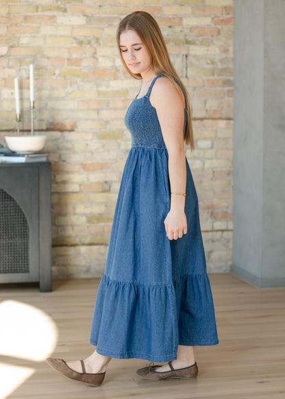 Denim Smocked Tank Maxi Dress FF Dresses