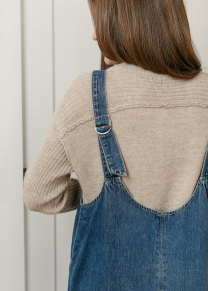 Denim V-neck Overall Midi Dress FF Dresses