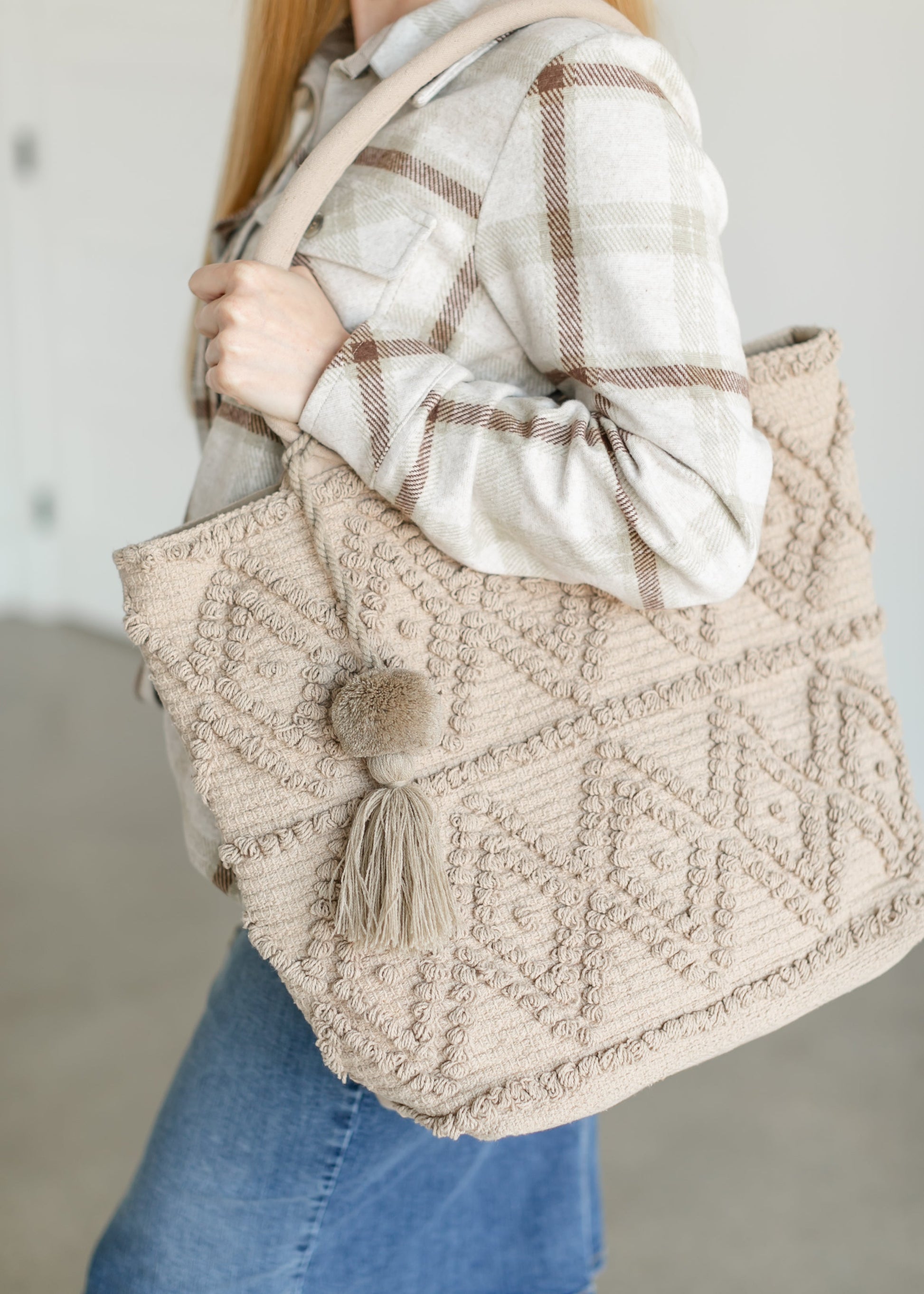 Diamond Pattern Knit Tote Bag Accessories