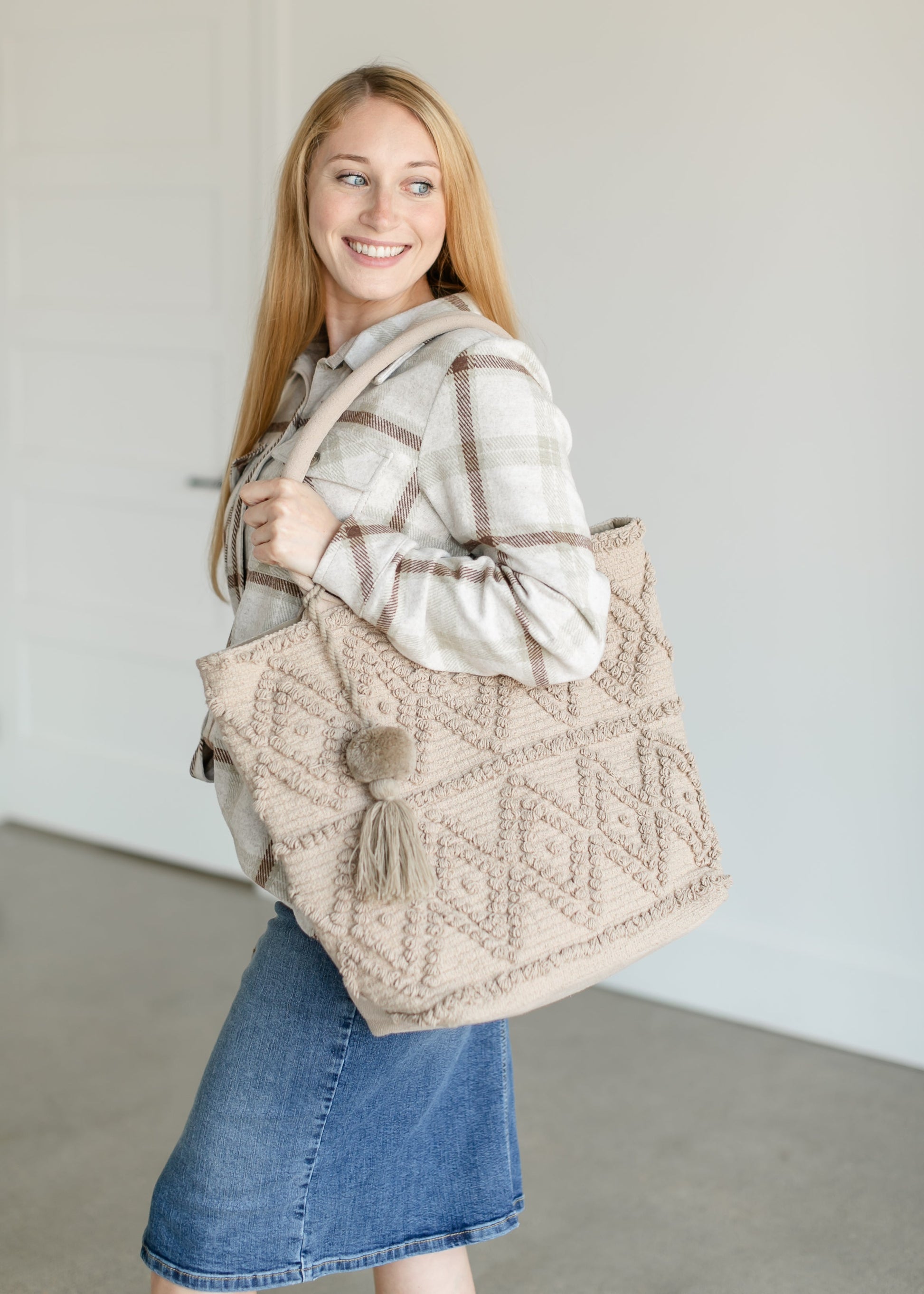 Diamond Pattern Knit Tote Bag Accessories