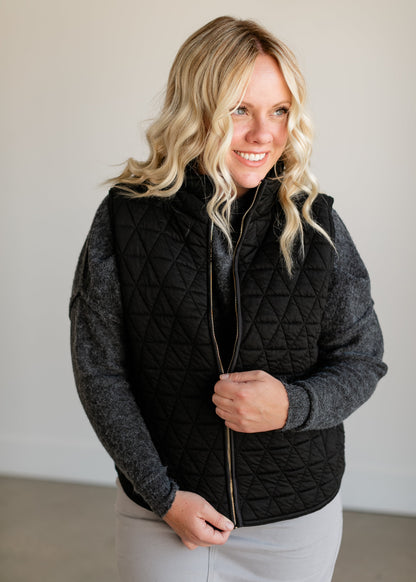 Diamond Quilted Zip-up Vest FF Tops