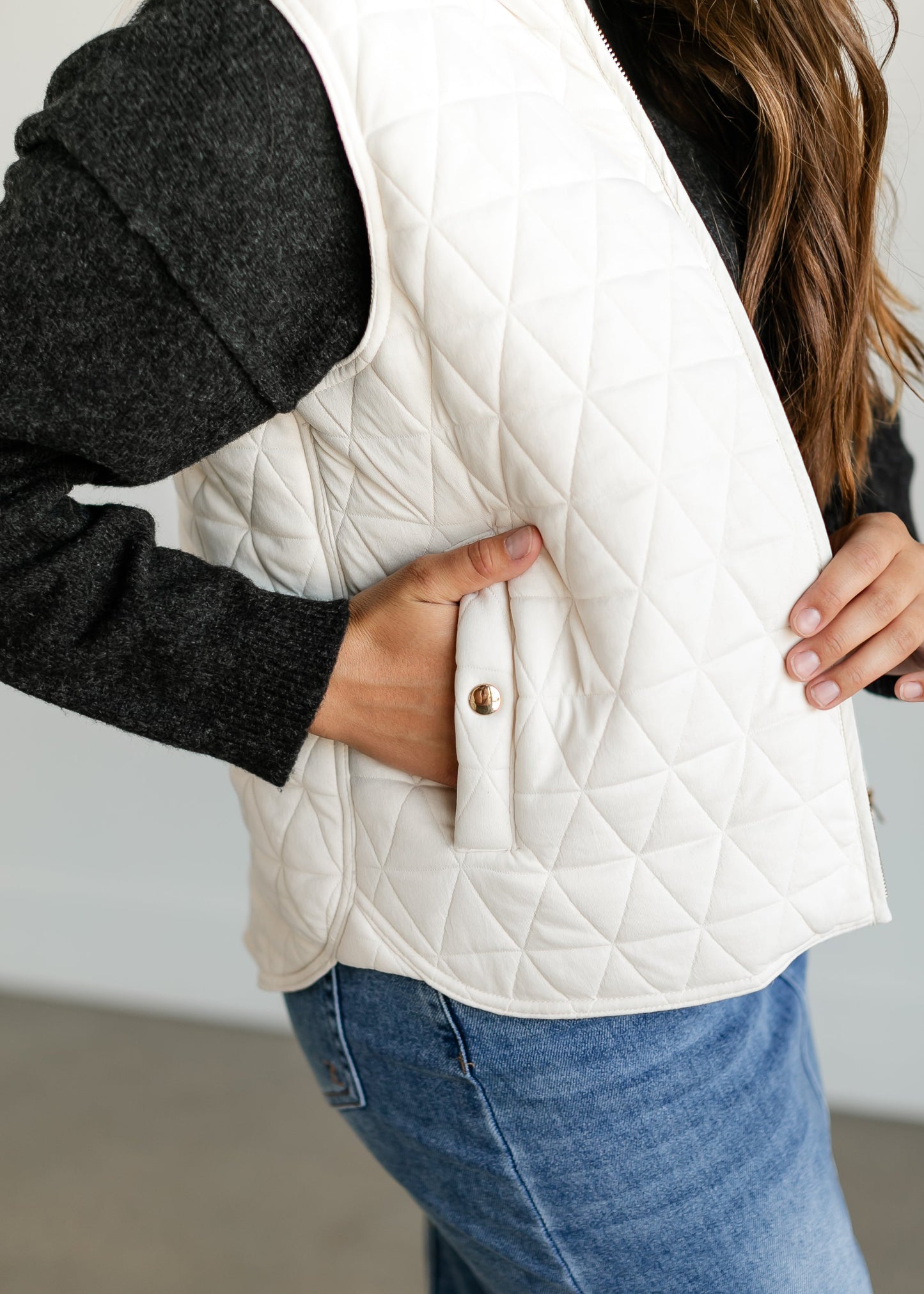 Diamond Quilted Zip-up Vest FF Tops