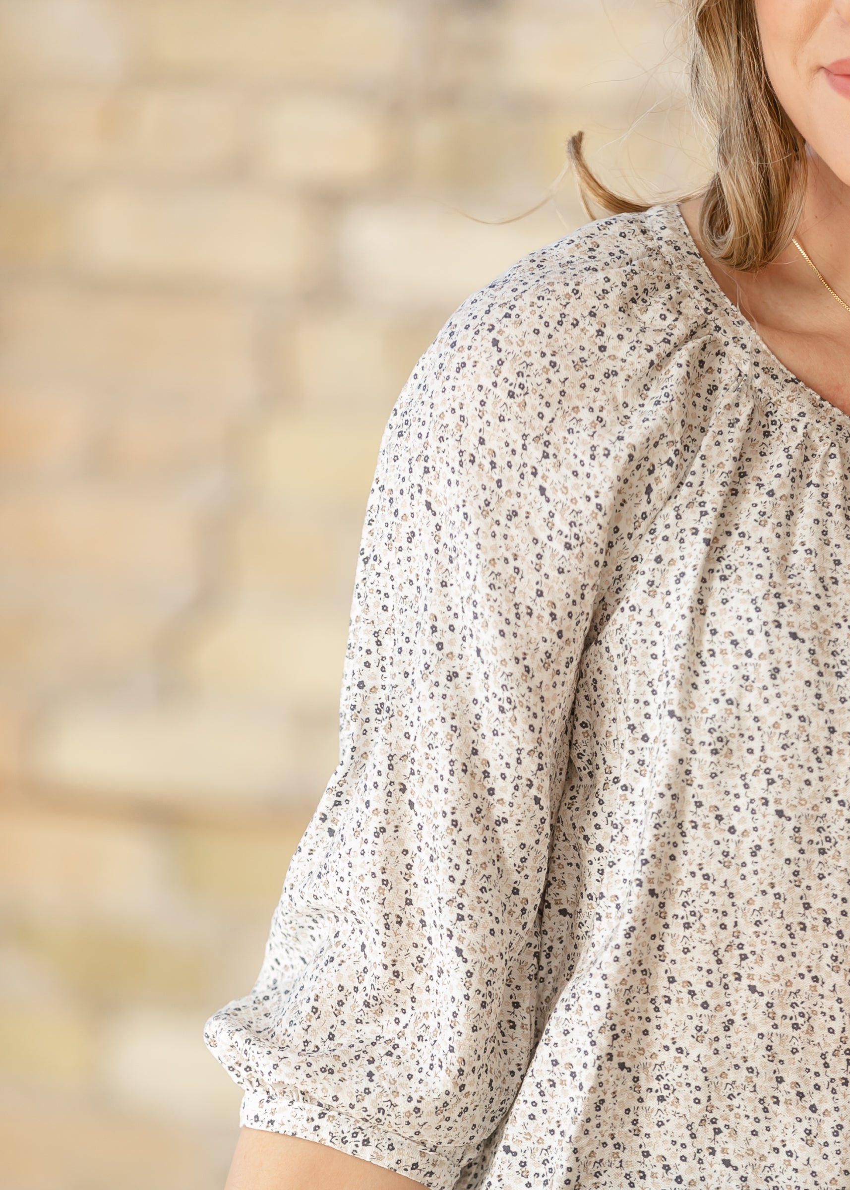 Ditsy Button Front Peasant Top FF Tops