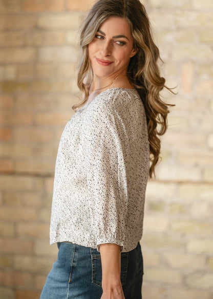 Ditsy Button Front Peasant Top FF Tops