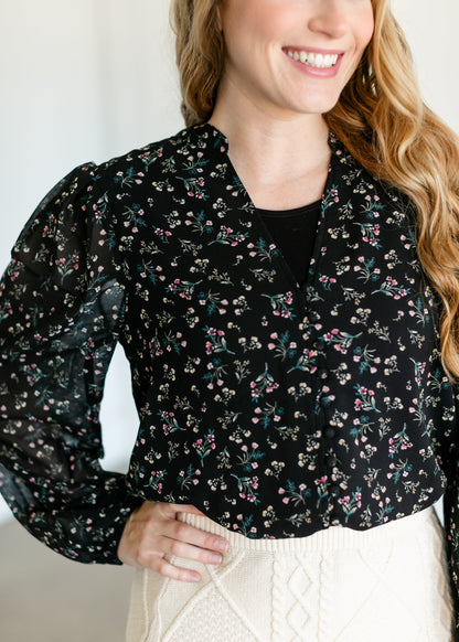 Ditsy Floral Button Chiffon Top FF Tops