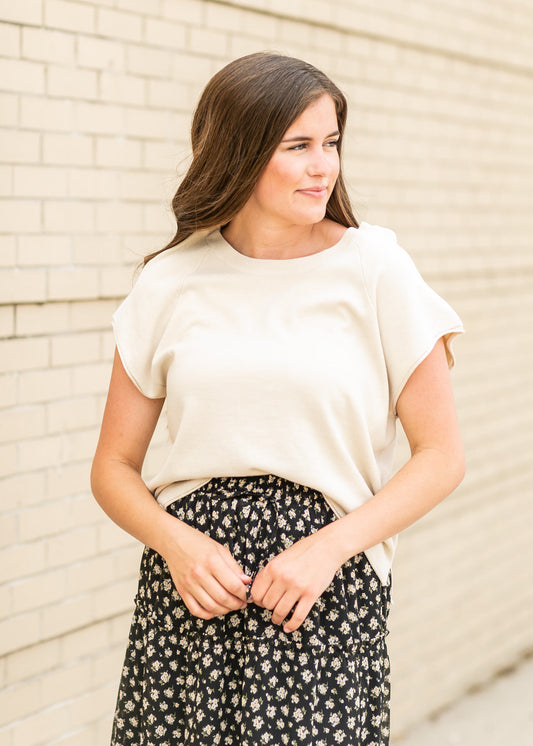 Dolman Short Sleeve Knit Top Tops Cream / S