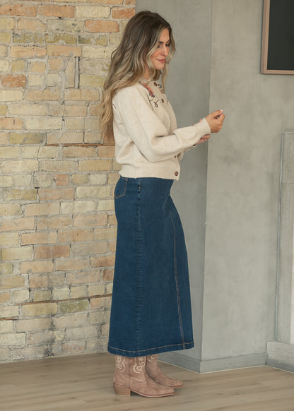 Donna Dark Wash Denim Maxi Skirt IC Skirts