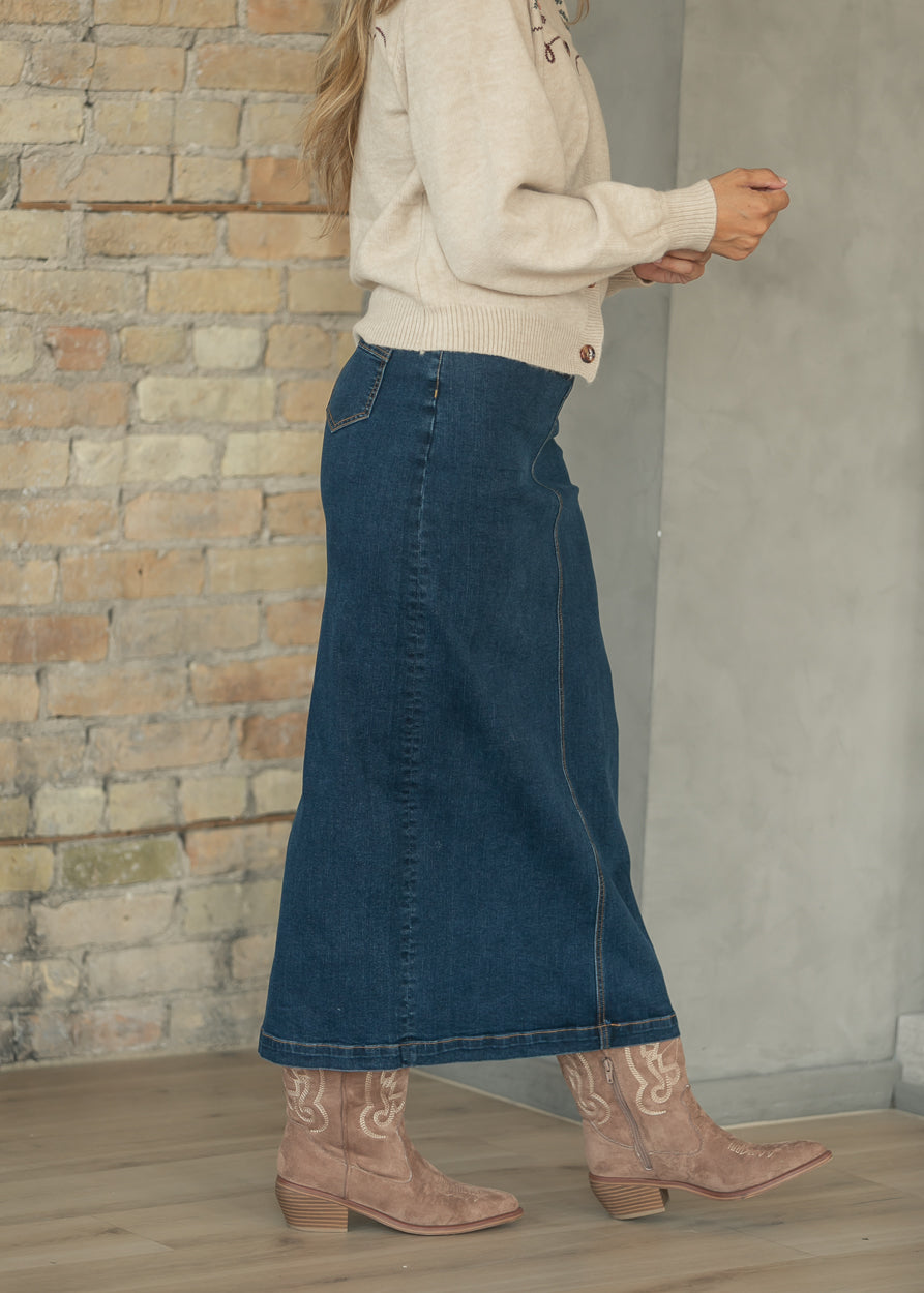 Donna Dark Wash Denim Maxi Skirt IC Skirts