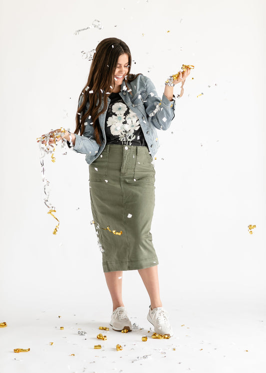 DOORBUSTER-Erica Cotton Twill Midi Skirt-FINAL SALE IC Skirts