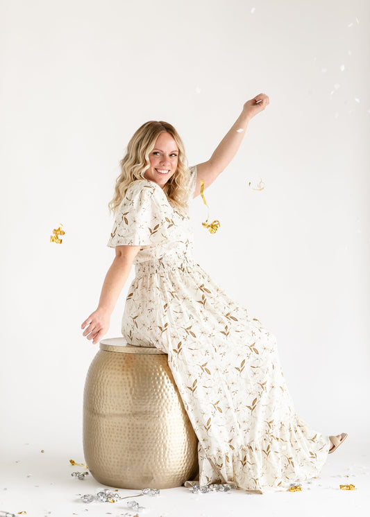 DOORBUSTER- Isabella V Neck Flutter Sleeve Floral Maxi Dress-FINAL SALE IC Dresses