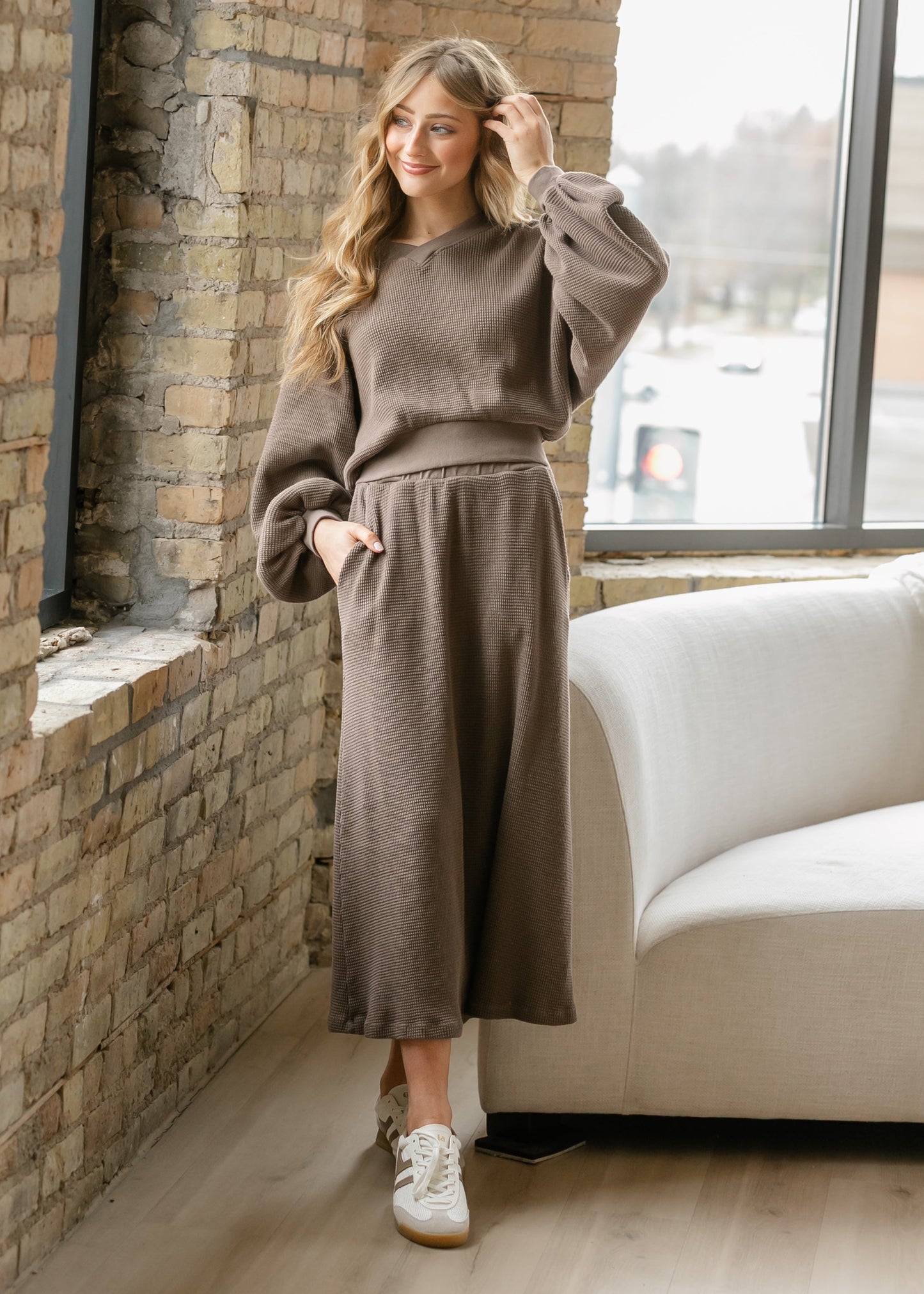 DOORBUSTER - Lynette Waffle Thermal V-Neck Set - FINAL SALE IC Tops