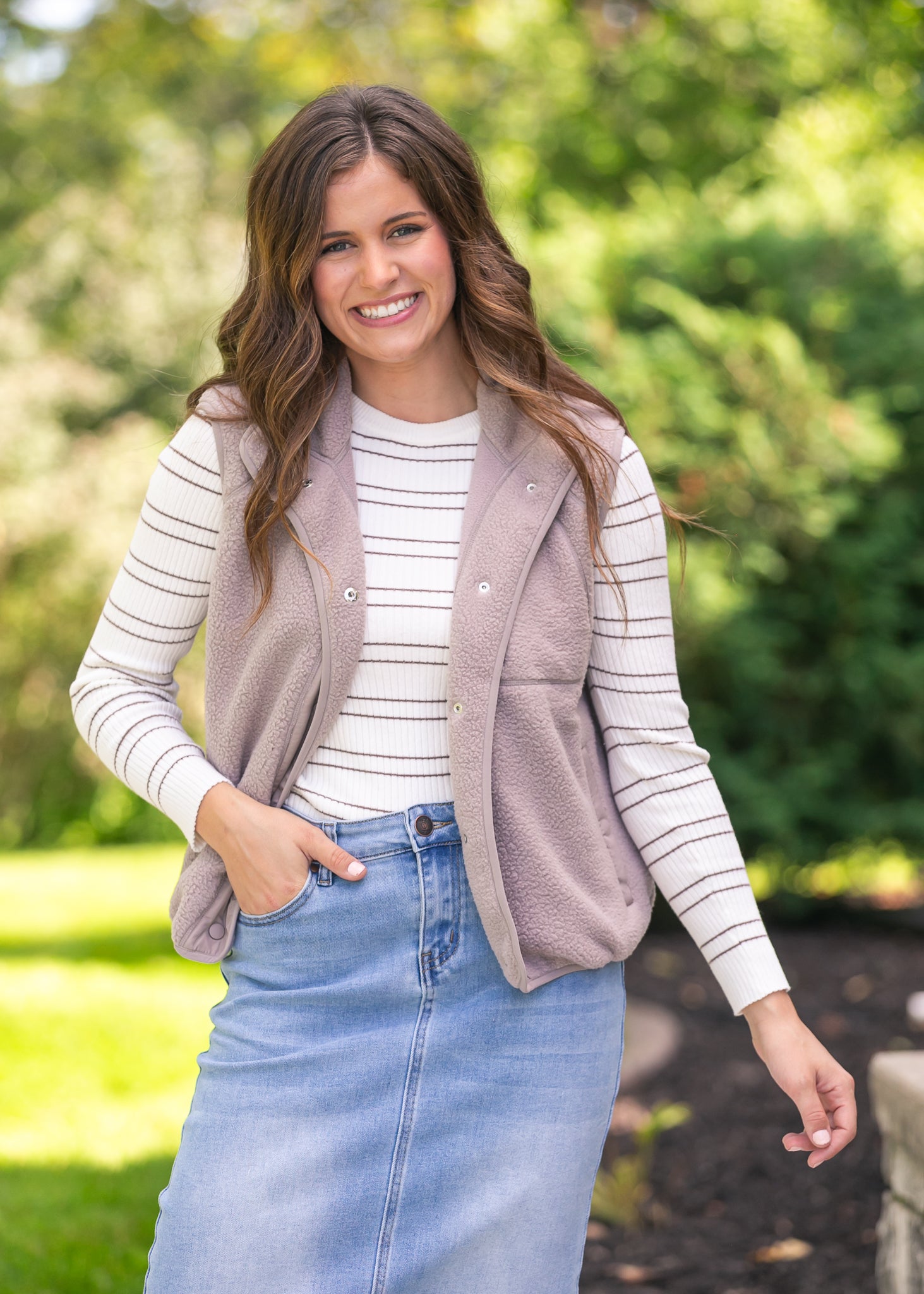 Double Stripe Crewneck Rib Sweater FF Tops