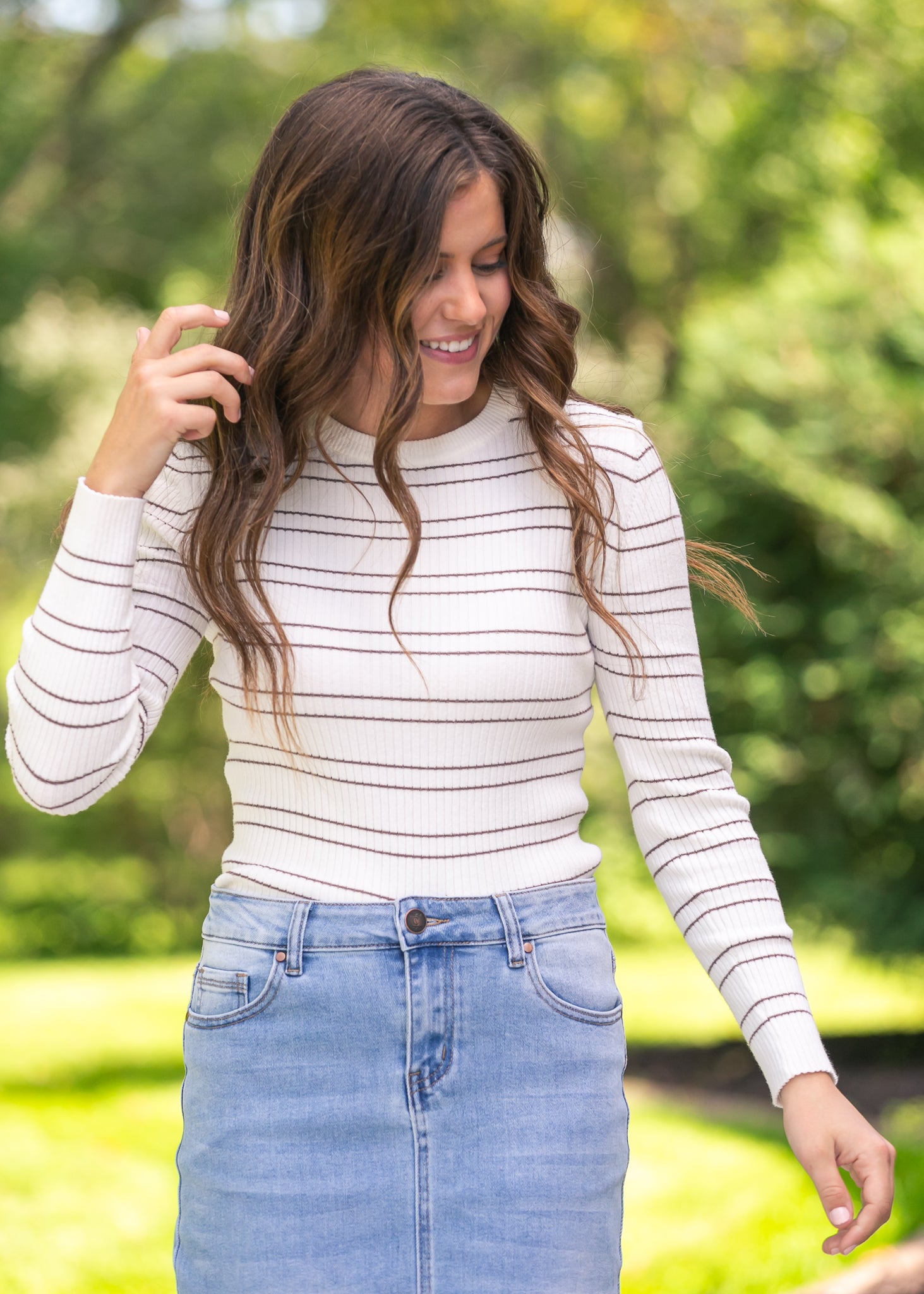 Double Stripe Crewneck Rib Sweater FF Tops
