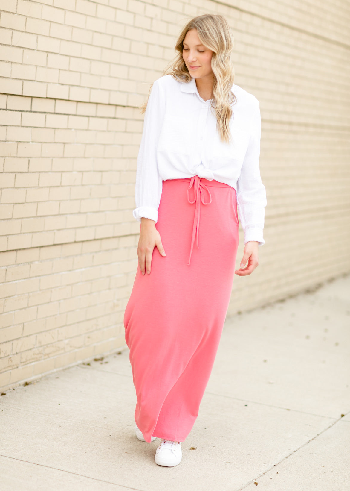 Drawstring A-line Maxi Skirt Skirts