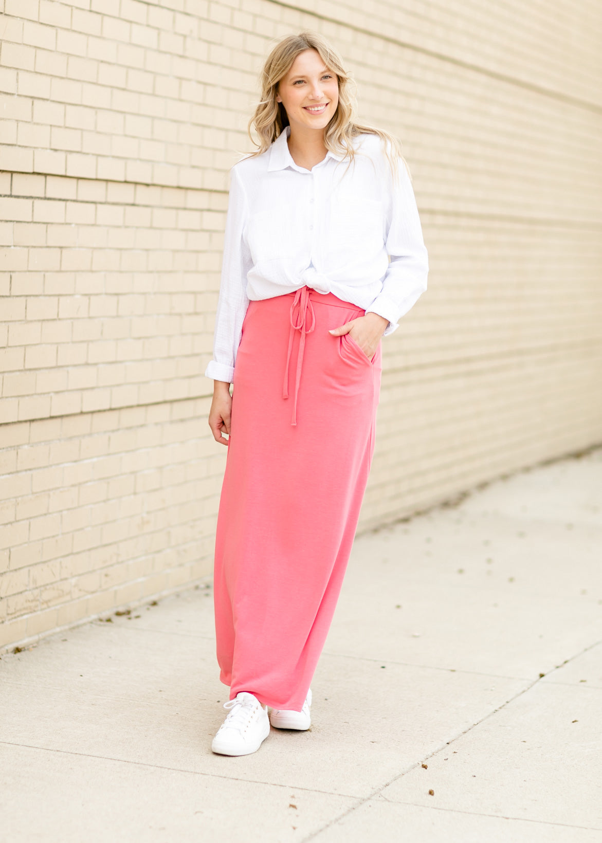 Drawstring A-line Maxi Skirt Skirts