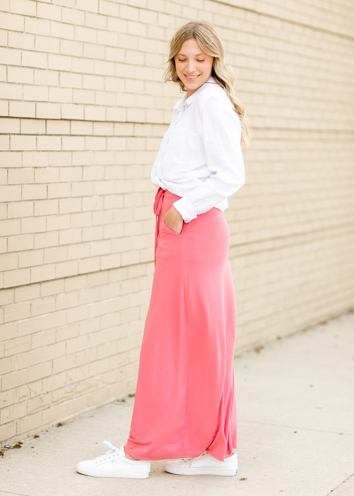 Drawstring A-line Maxi Skirt Skirts