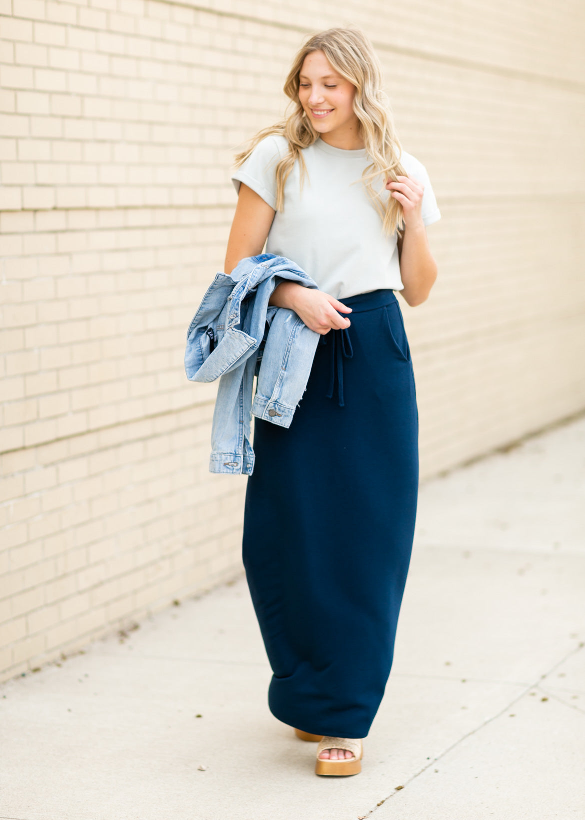 Drawstring A-line Maxi Skirt Skirts