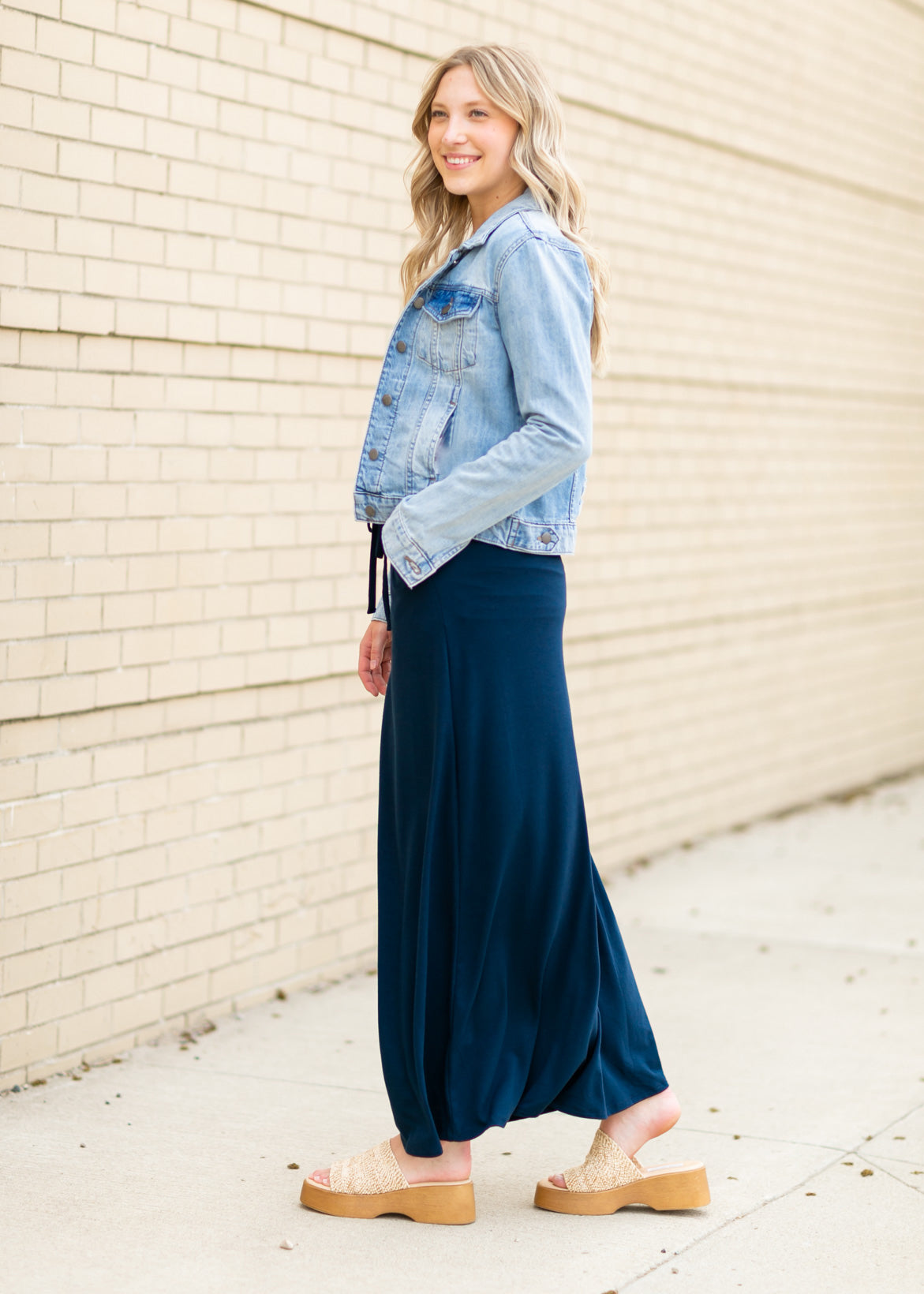 Drawstring A-line Maxi Skirt Skirts