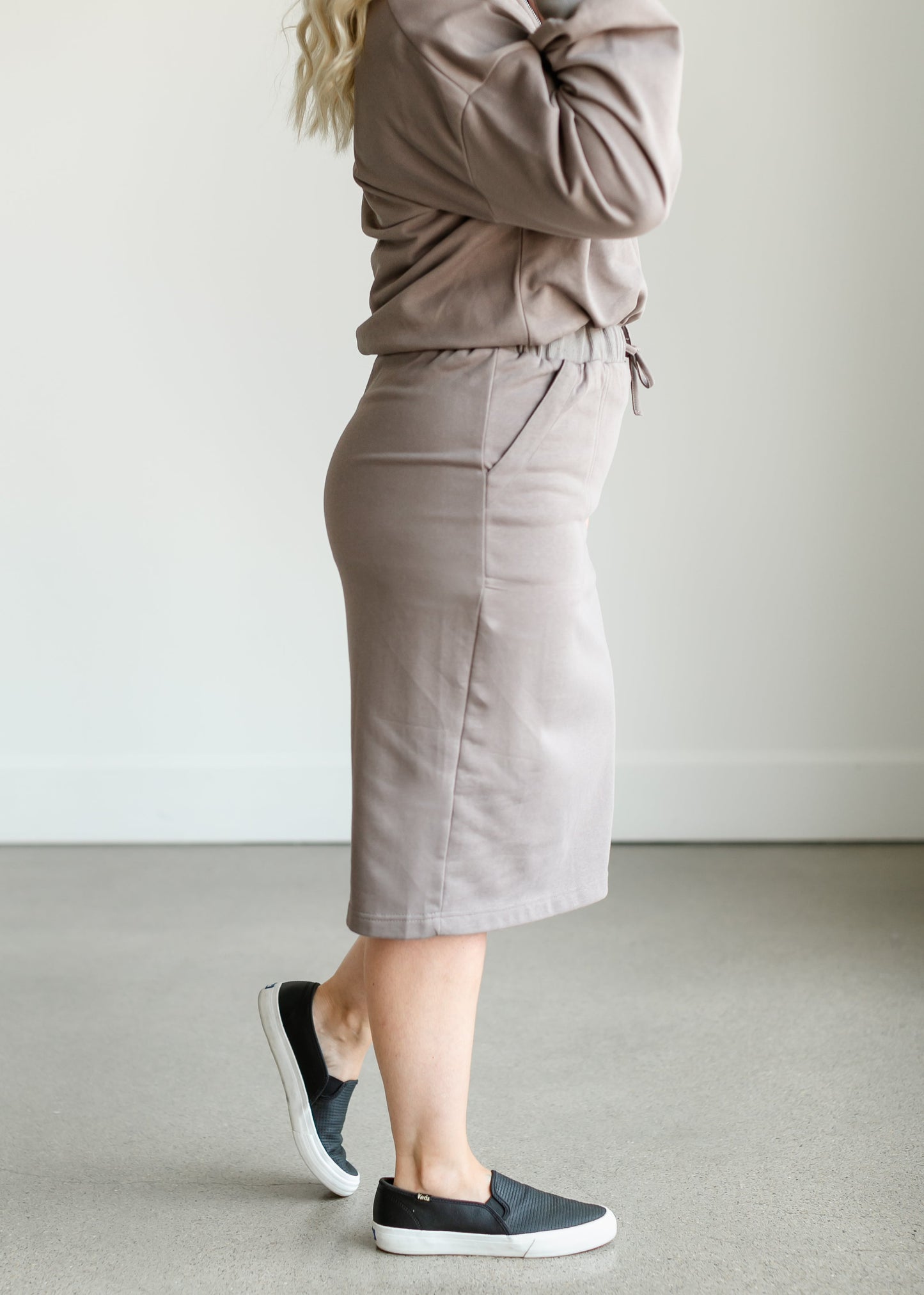Drawstring Knit Midi Skirt FF Skirts