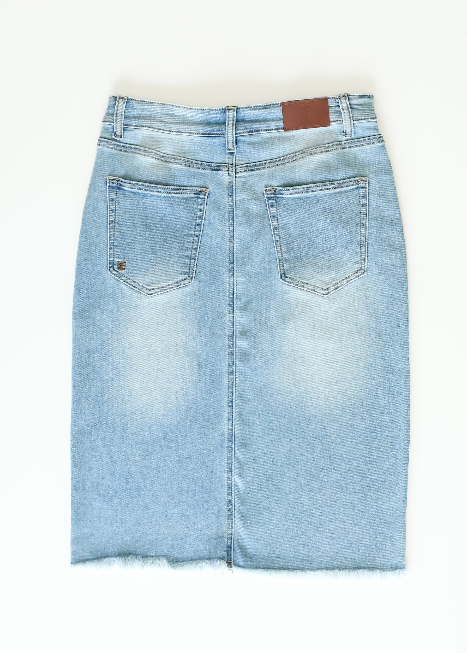 Drew Raw Hem Midi Denim Skirt IC Skirts