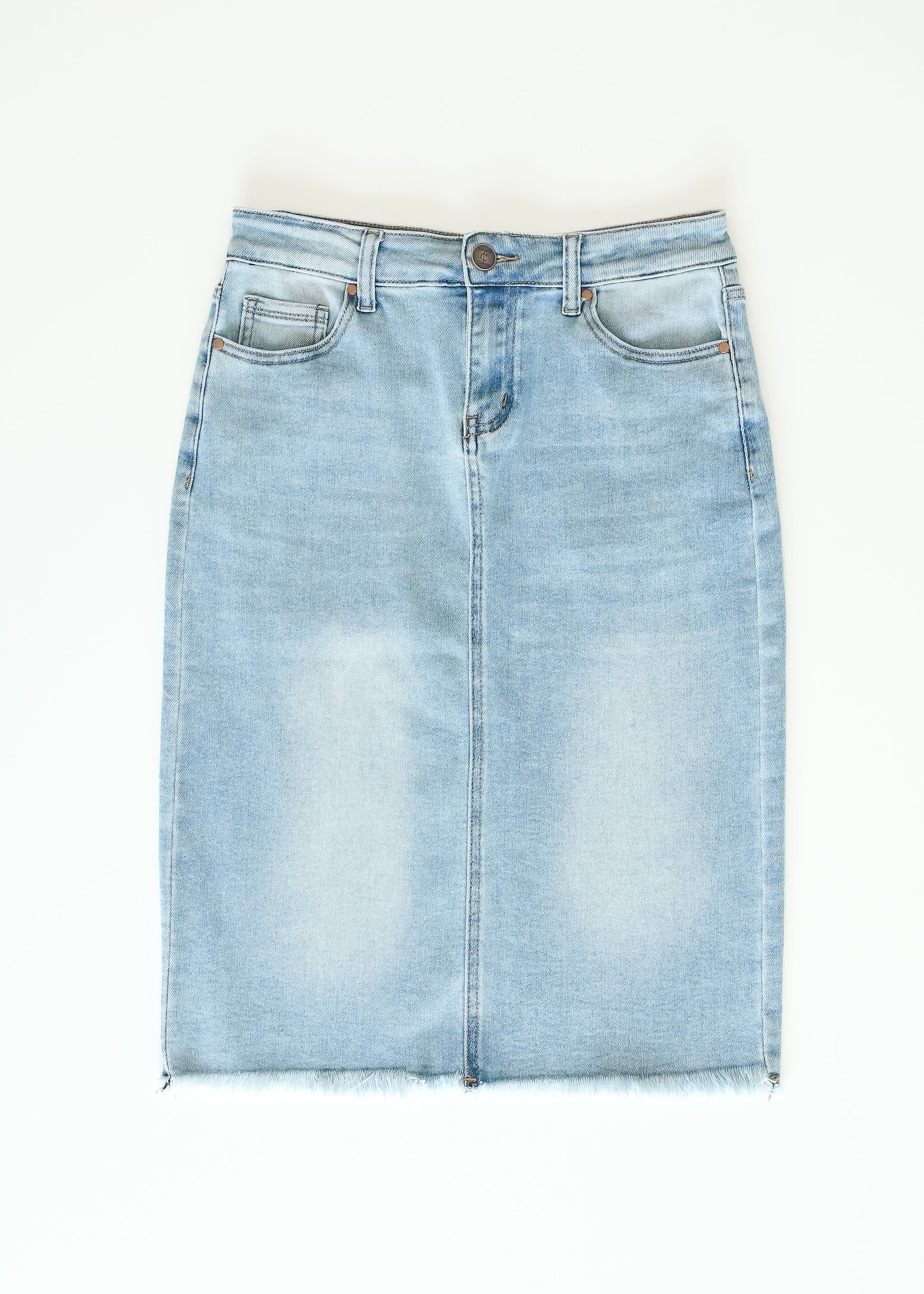Drew Raw Hem Midi Denim Skirt IC Skirts