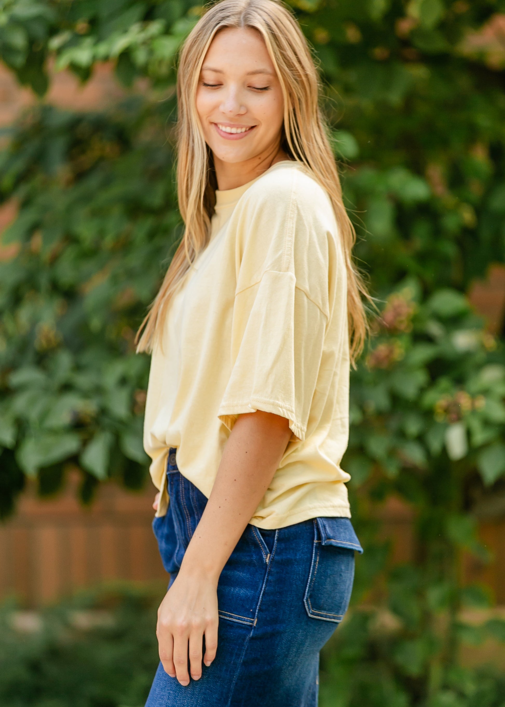 Drop Shoulder Short Sleeve T-Shirt FF Tops