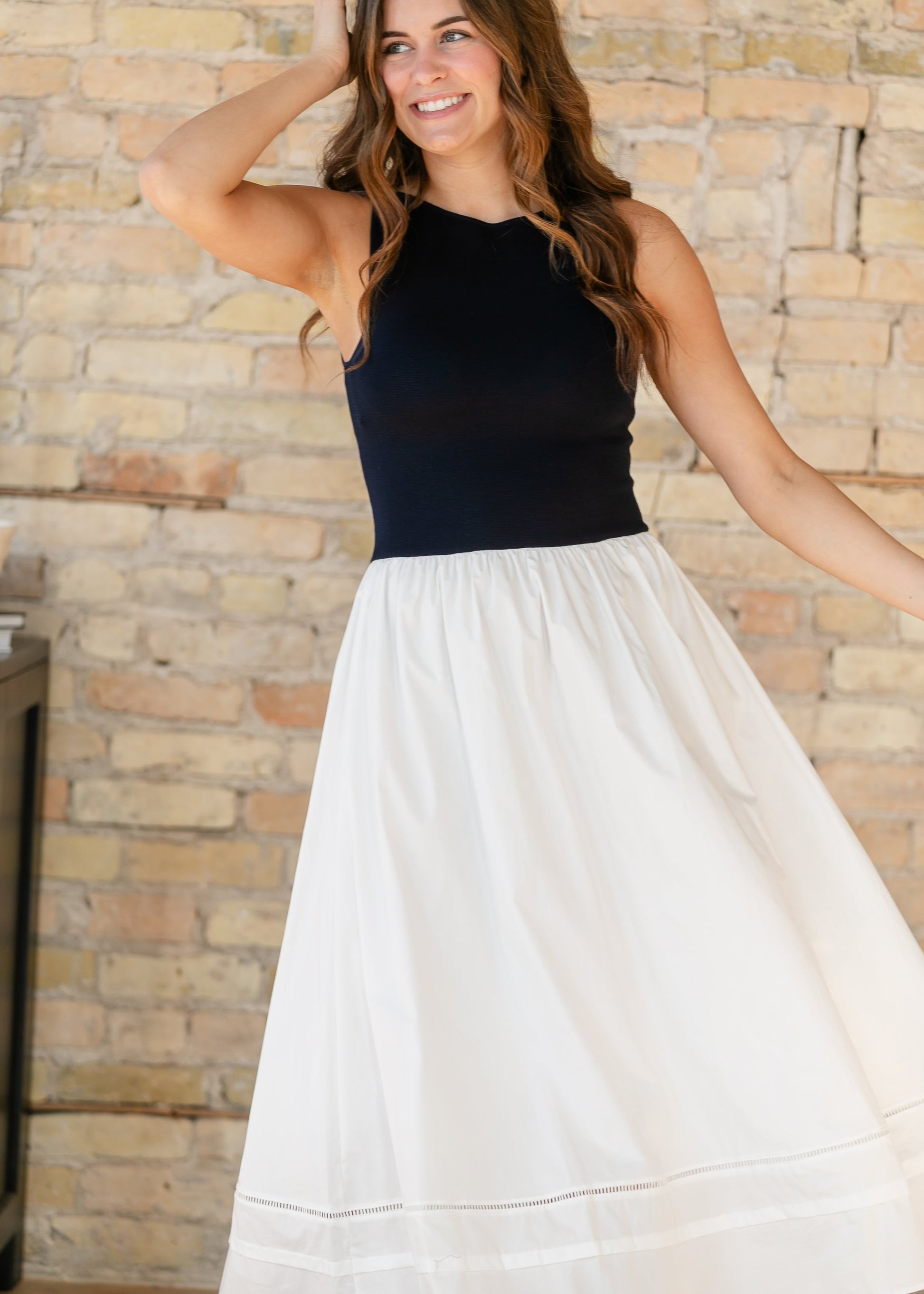 drop waist mixed media dress Drop Waist Mixed Media Maxi Dress, Small