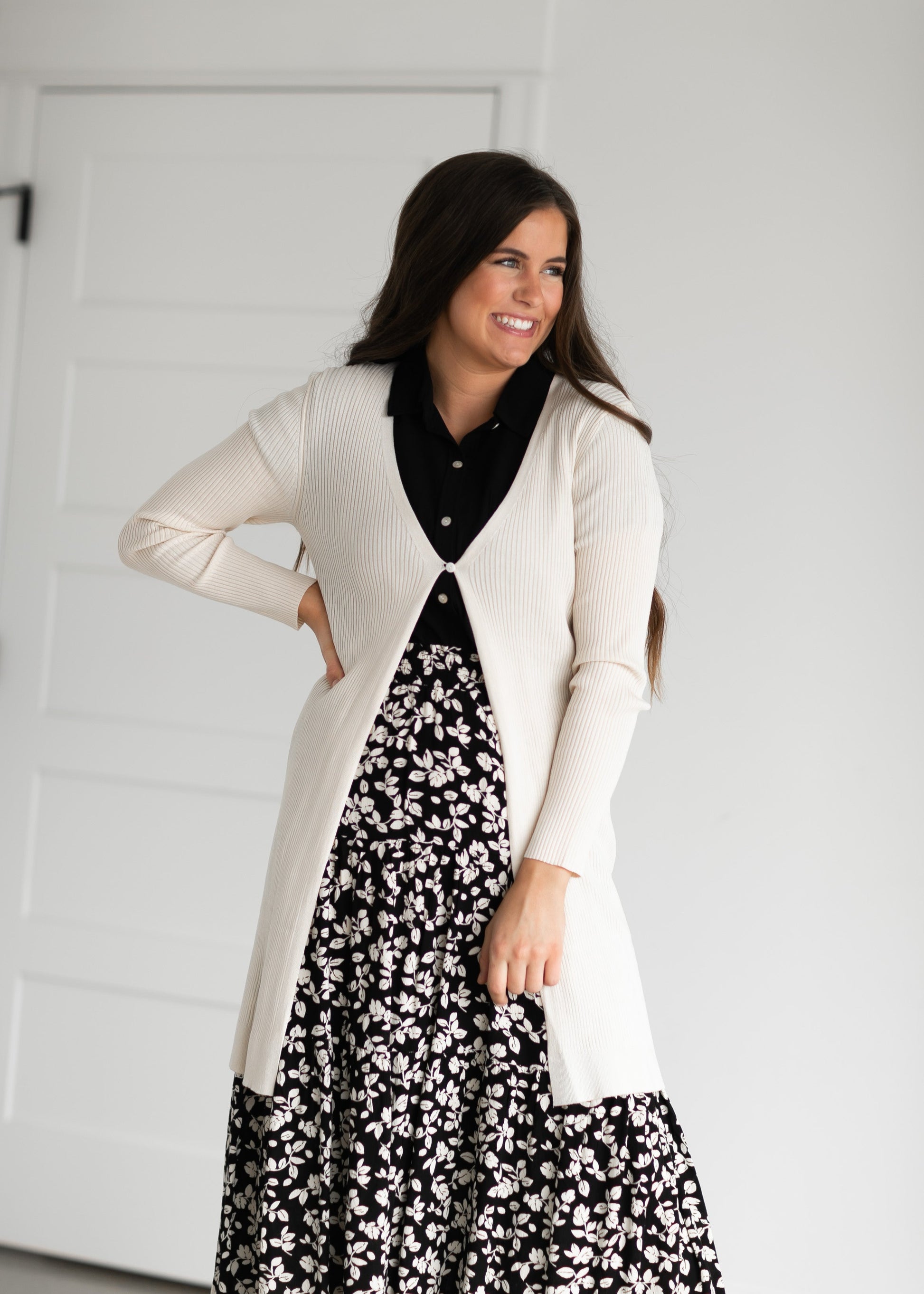 Duster Single Button Ribbed Cardigan Tops