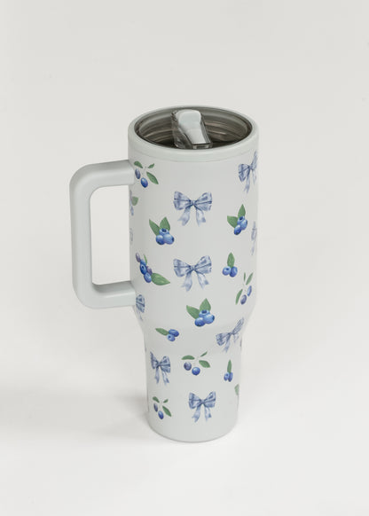 Dusty Blue Blueberry Bow Spill Free Tumbler Gifts