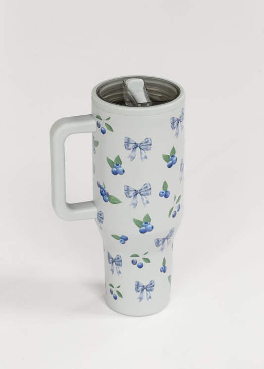 Dusty Blue Blueberry Bow Spill Free Tumbler Gifts