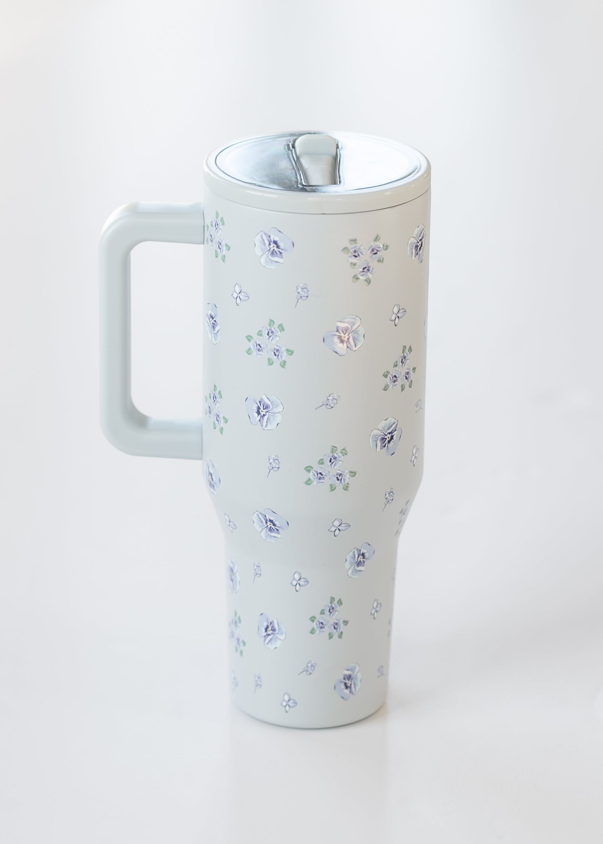 Dusty Blue Floral Spill Free Tumbler Gifts