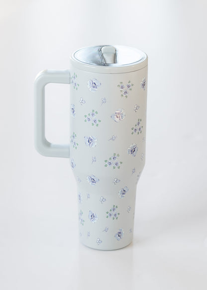 Dusty Blue Floral Spill Free Tumbler Gifts