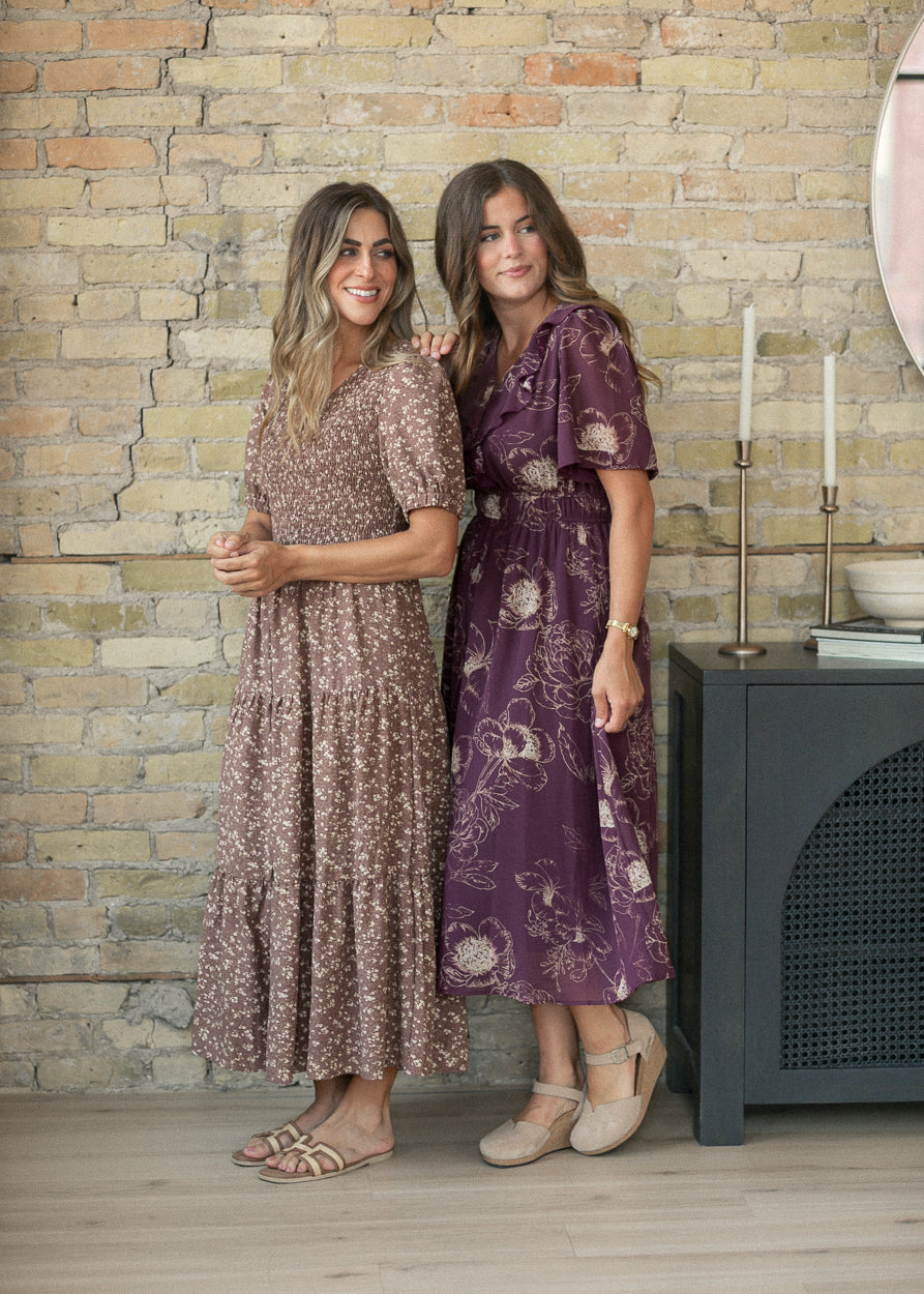 Dusty Plum Belted Midi Dress FF Dresses