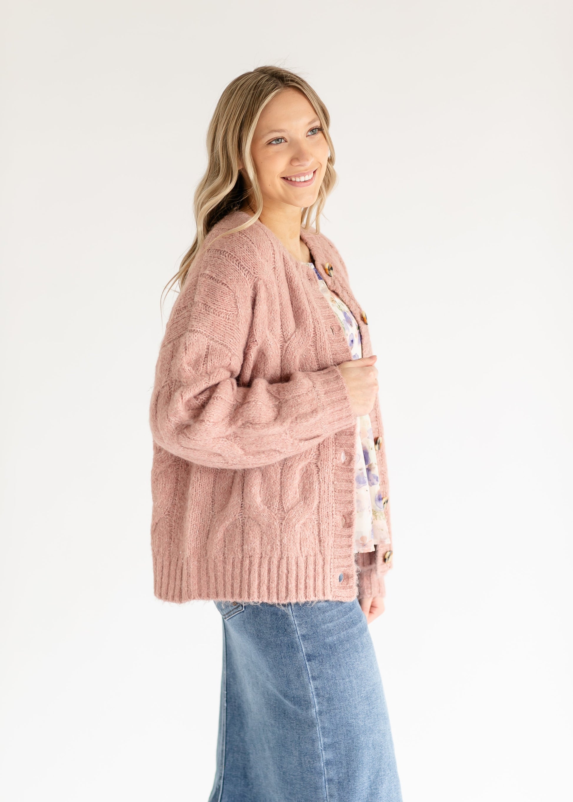 Dusty Rose Button Front Cardigan FF Tops