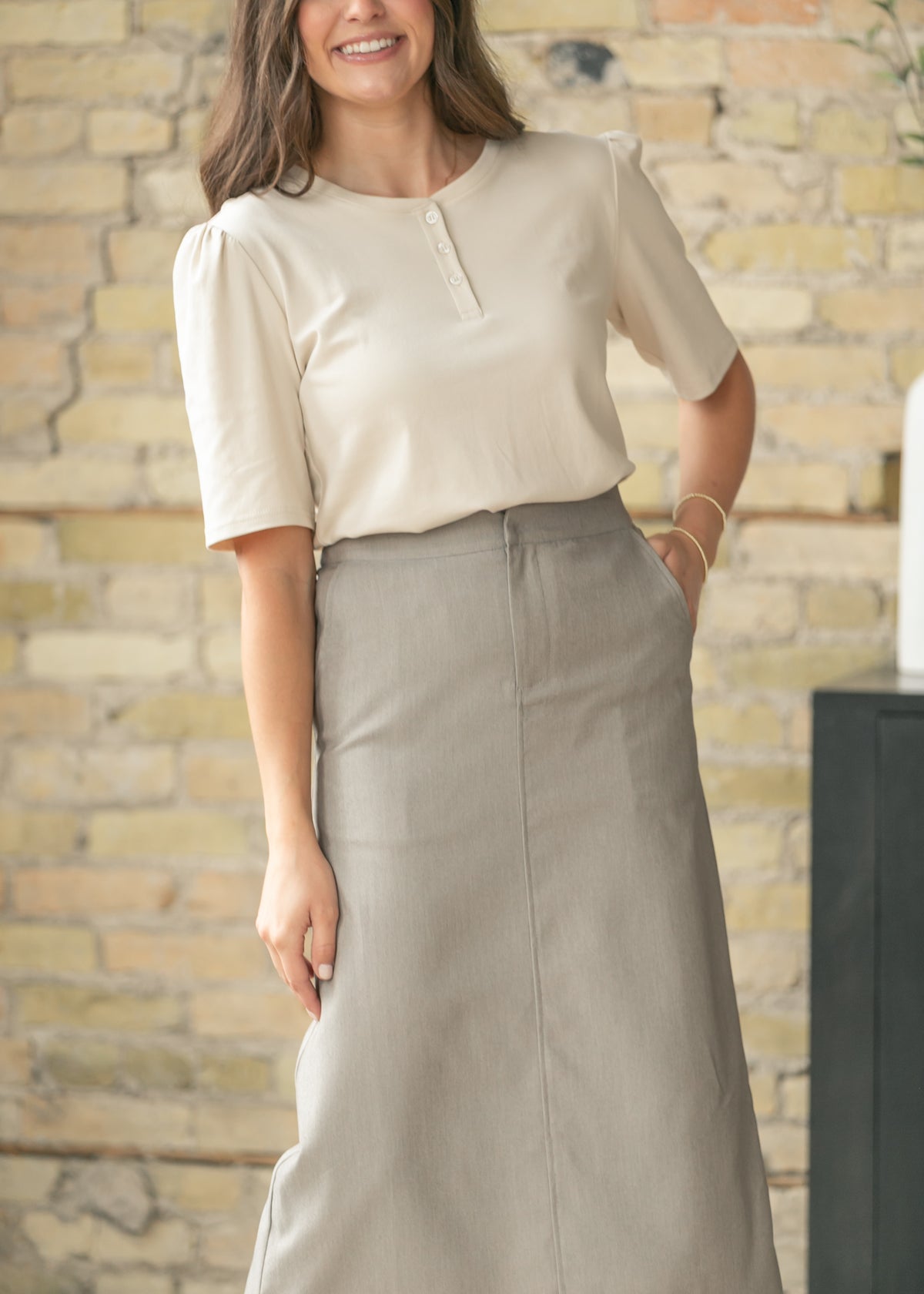 Dylan Mushroom Brown Midi Trouser Skirt IC Skirts