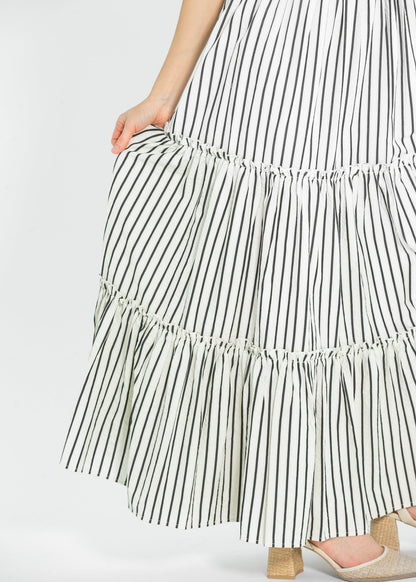 Eden Black Stripe Smocked Waist Maxi Dress FF Dresses