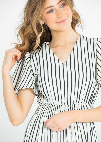 Eden Black Stripe Smocked Waist Maxi Dress FF Dresses