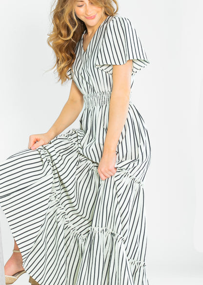 Eden Black Stripe Smocked Waist Maxi Dress FF Dresses