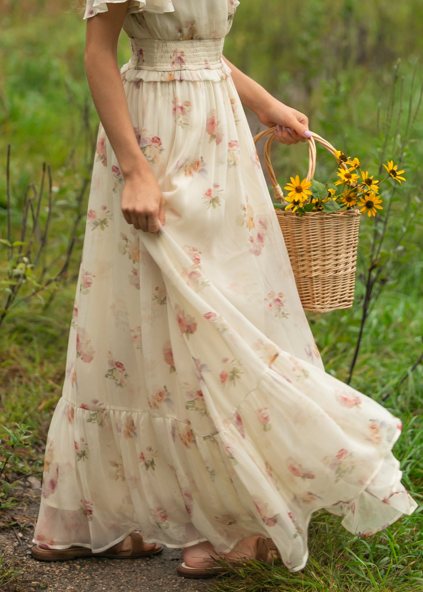 Eden Cream Floral Maxi Dress, Large Eden Cream Floral Maxi Dress, Large