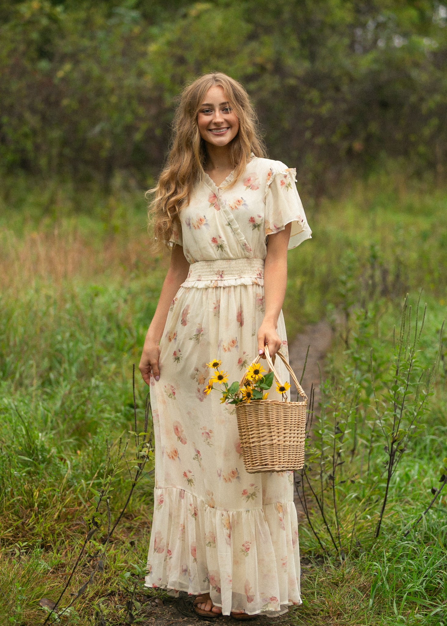 Eden Cream Floral Maxi Dress, X Large