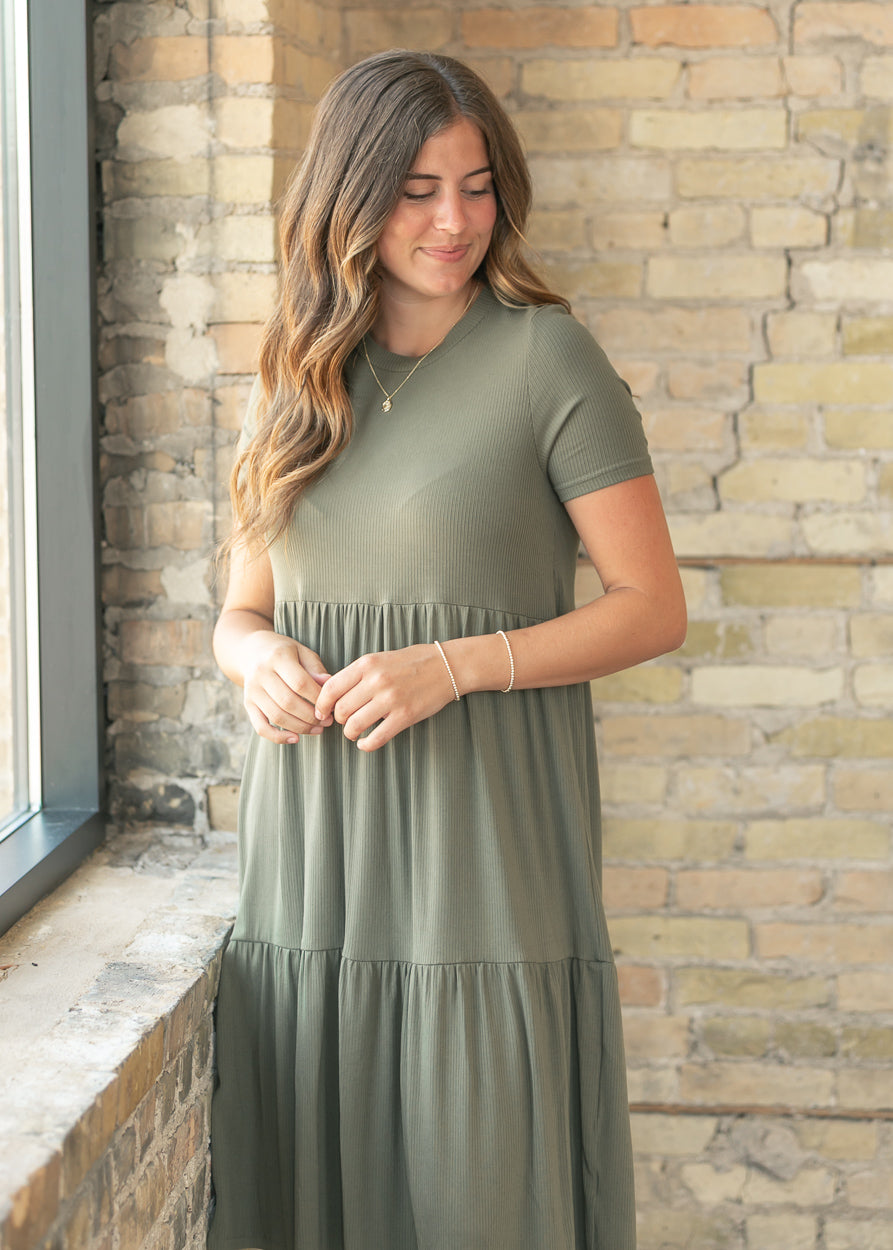 Edie Ribbed Tiered Midi Dress IC Dresses