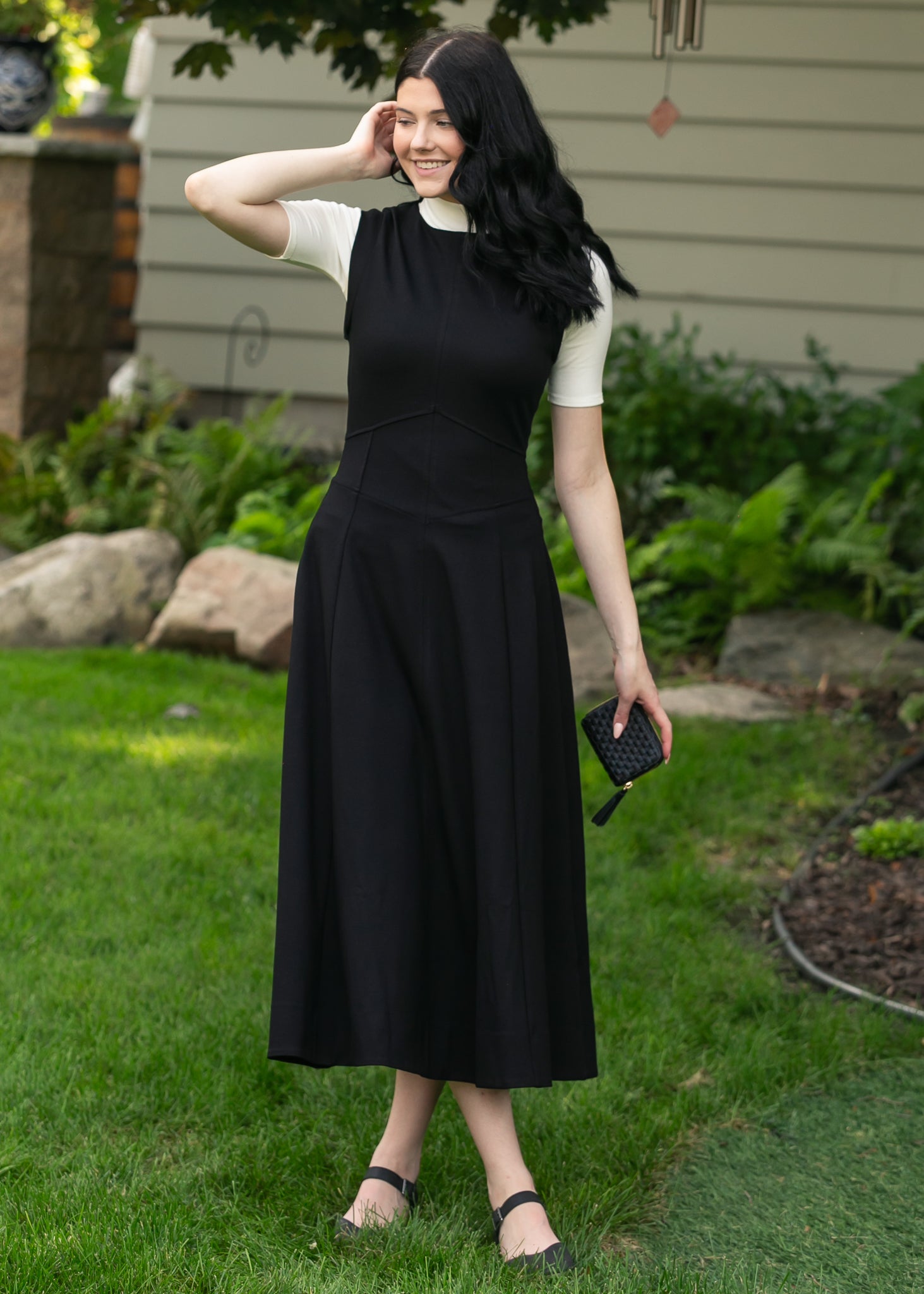 elan Camilla Black Midi Dress FF Dresses
