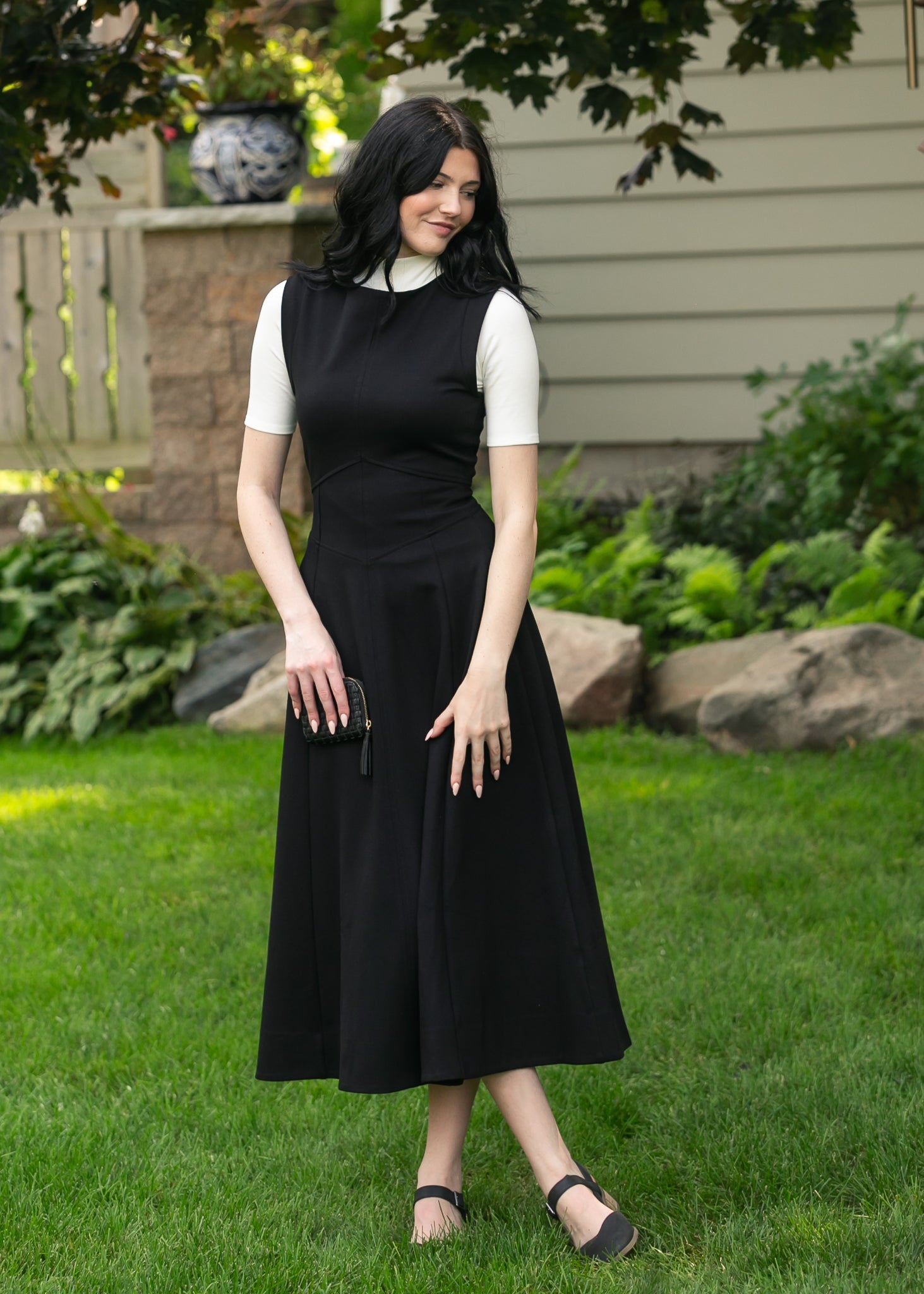 elan Camilla Black Midi Dress FF Dresses