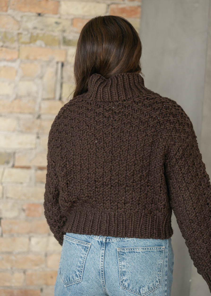 Elan Espresso Mock Neck Bubble Knit Sweater FF Tops