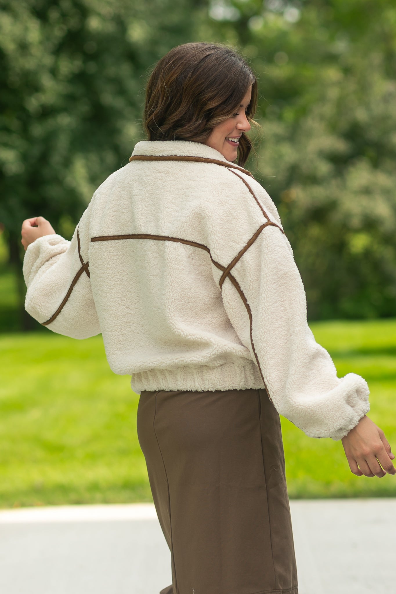 elan Fleece Ivory Bomber Jacket FF Layering Essentials