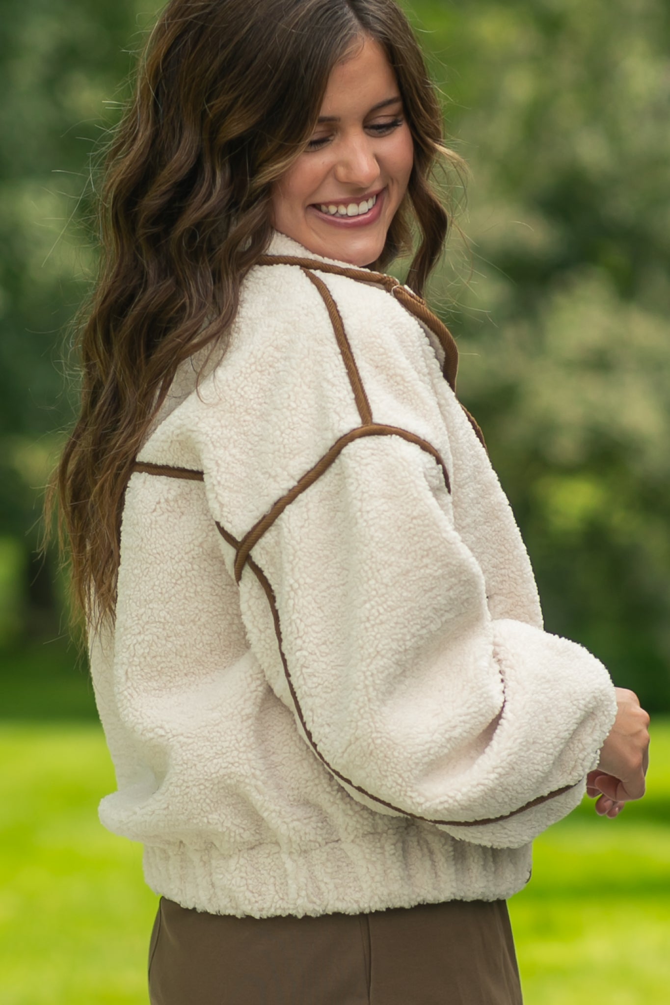 elan Fleece Ivory Bomber Jacket FF Layering Essentials