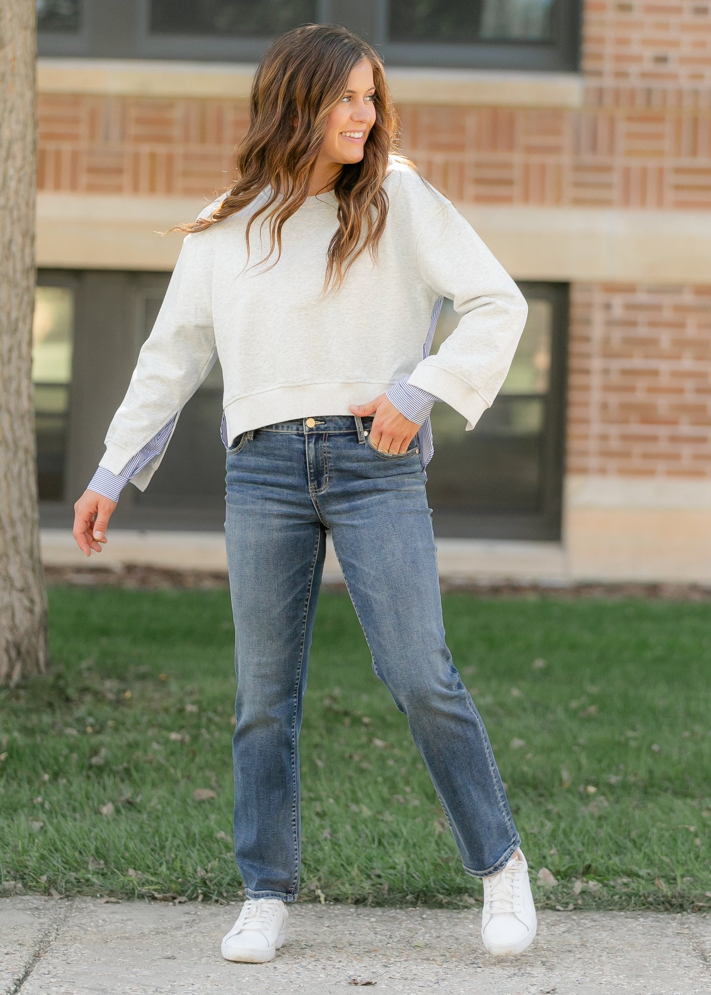 elan Long Sleeve Mixed Media Top FF Tops