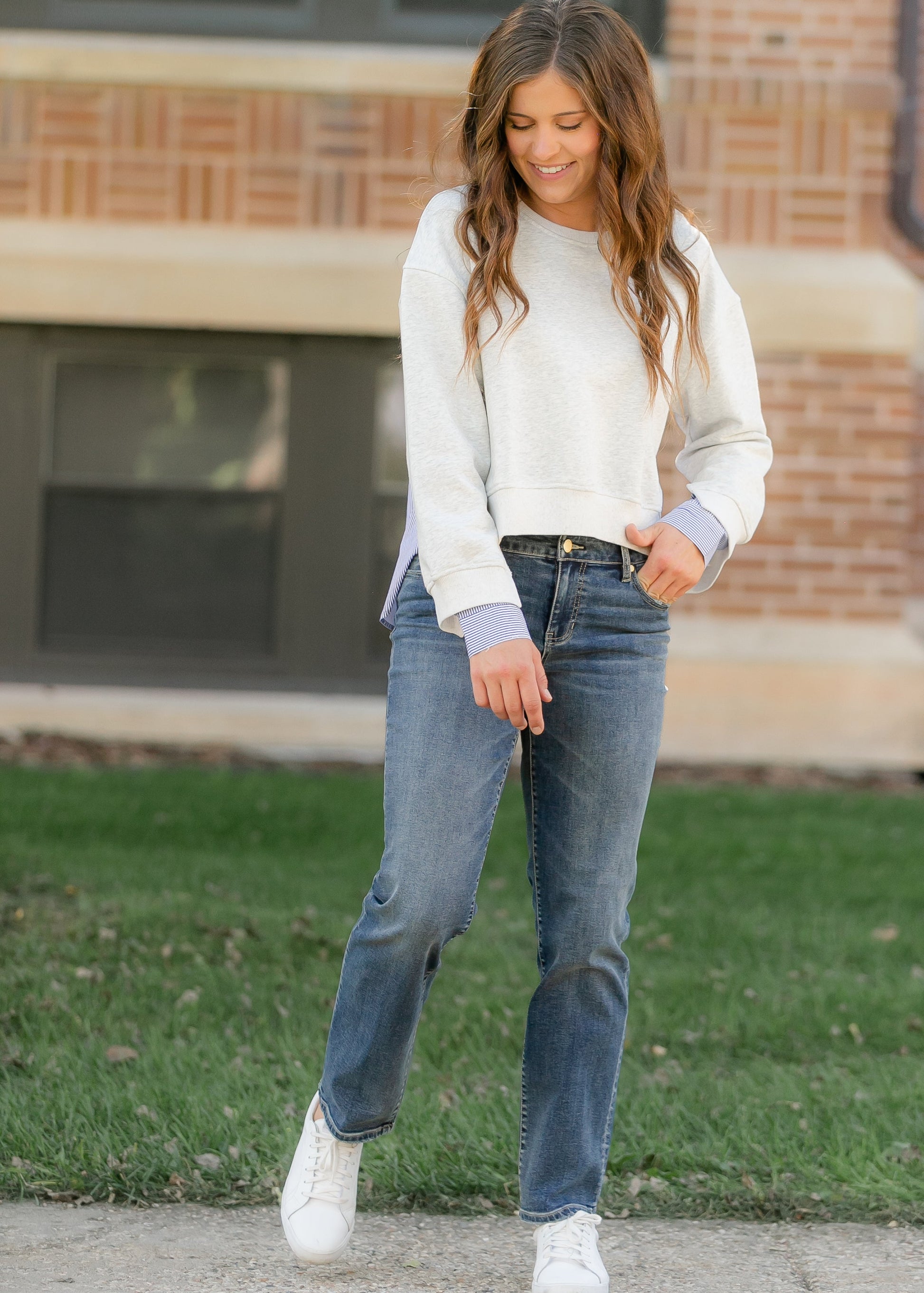 elan Long Sleeve Mixed Media Top FF Tops