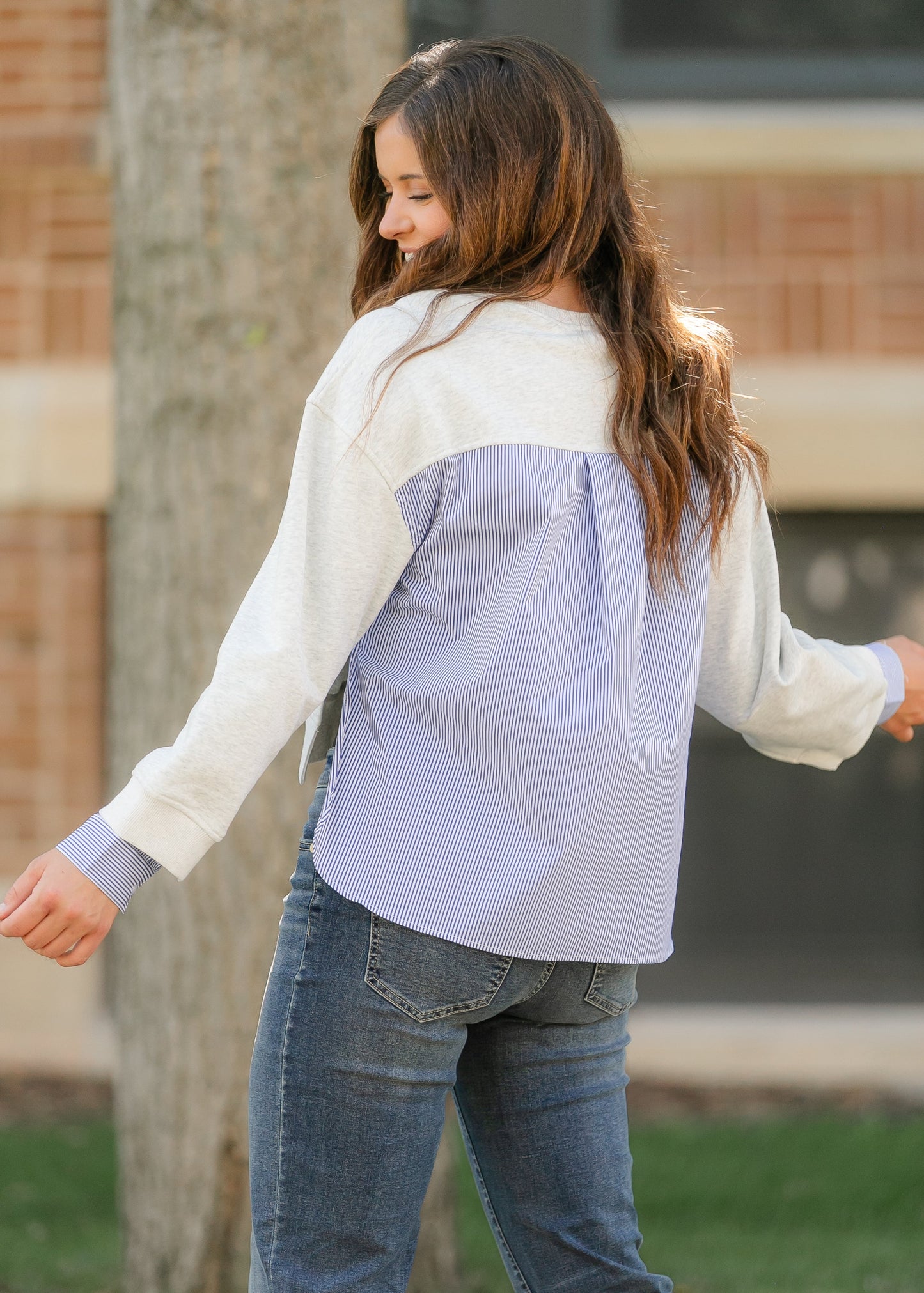 elan Long Sleeve Mixed Media Top FF Tops