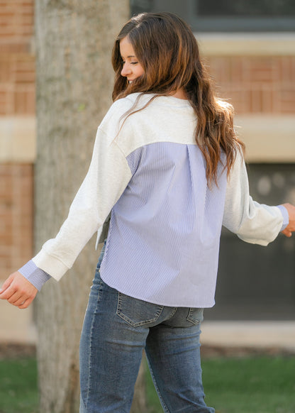 elan Long Sleeve Mixed Media Top FF Tops